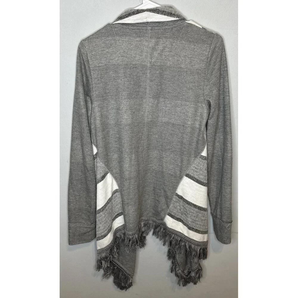 Anthropologie Saturday Sunday Cardigan Medium Gray Grey Fringe Striped - Picture 2 of 7